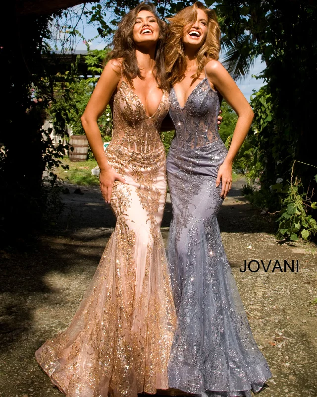 Exclusive Preview Jovani 3675 Long Prom Dress Sheer Corset Shimmer Mermaid Pageant Gown Exclusive Preview Jovani 3675 Long Prom Dress Sheer Corset Shimmer Mermaid Pageant Gown