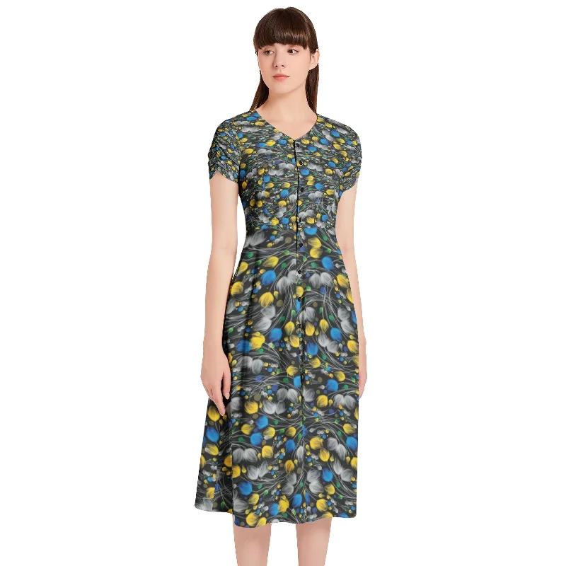 Weekend Flash Sale Puff Sleeve Button Through Dress