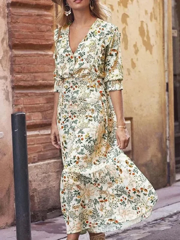 Flash Sale Floral Cutout Flounce Sleeve Maxi Resort Dress